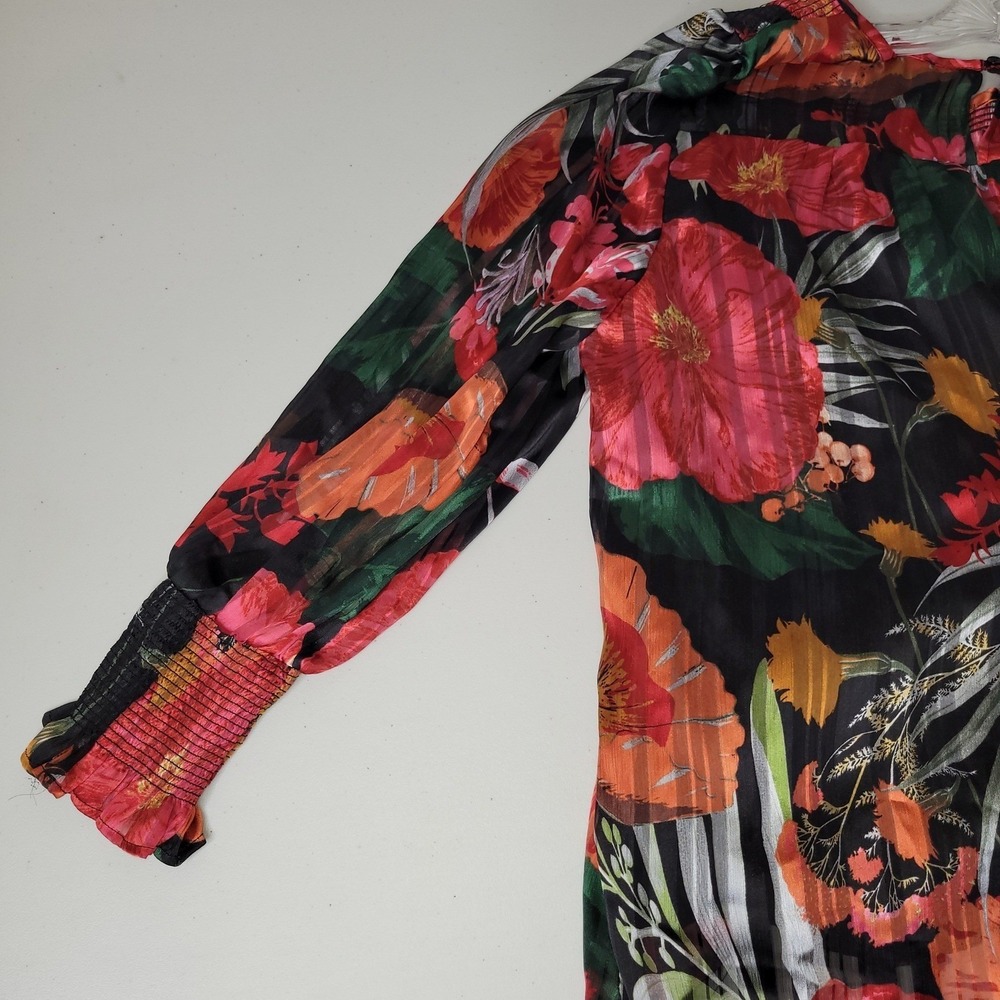 Gibson Latimer Long Sleeve Smocked Floral Print Black‎ Blouse Top - Picture 5 of 5